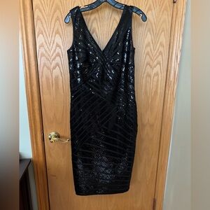 Tadashi Shoji Black Sequin Midi Dress